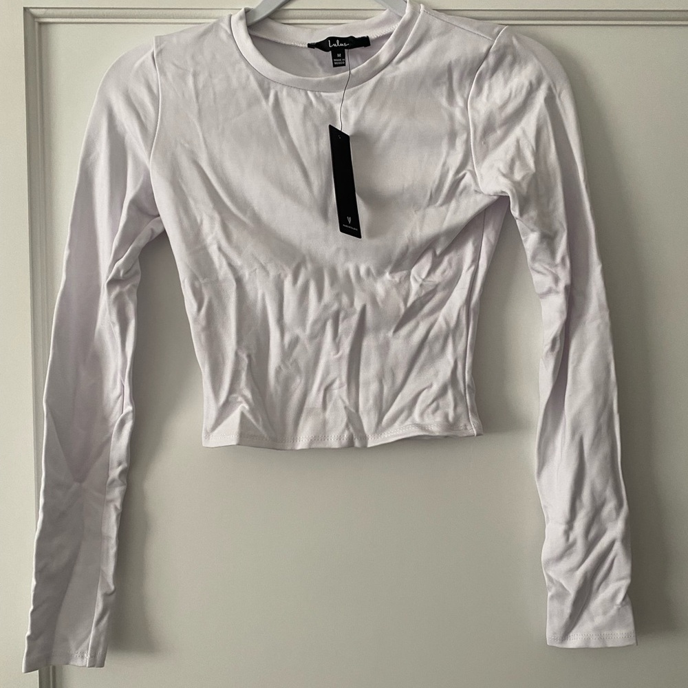 Lulus Basic White Long a sleeve Crop Top